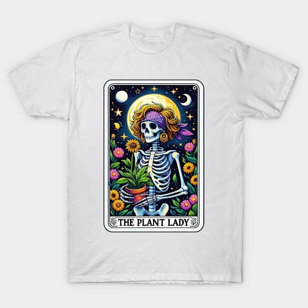 Funny Plant Lady Tarot Vintage Skeleton Floral Moon Garden T-Shirt by ThatVibe